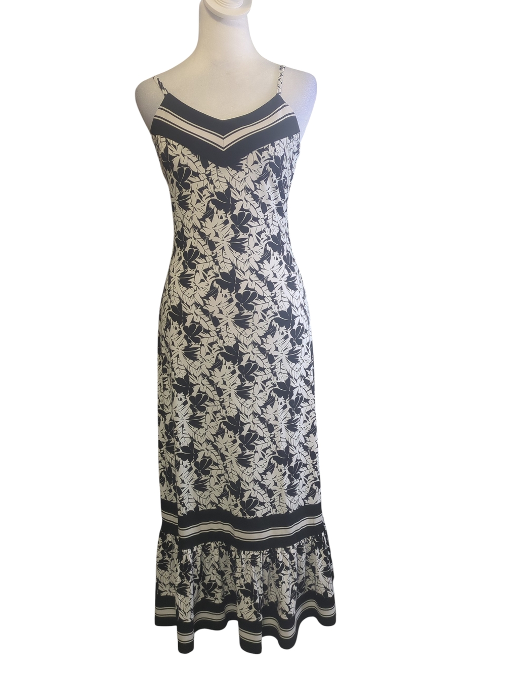 Michael Kors Black and White Floral Maxi Slip Dress
